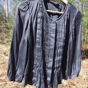 Women's S Silk BCBG Max Azria Tuxedo-Pleat Gray Blouse